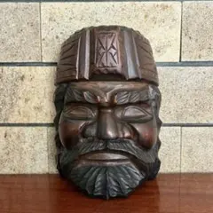 【アイヌ・ニポポ木彫り面】壁飾り・壁掛け・置き物／中古・昭和 レトロ