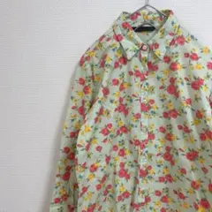 80s 日本製 ヴィンテージ 昭和レトロ レトロブラウス 花柄 バラ ミント色