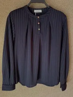新品未使用タグ付き　しまむhareiro ネイビー ストライプ 長袖ブラウス　M