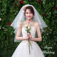 ウエディングベール２段コーム付きパールドレスブライダルヘッドドレスウェディング