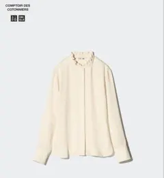 【再値下げ！】UNIQLO ユニクロ ブラウス サテン フリル アイボリー Ｍ