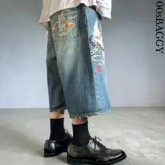 00s 絡繰魂 豪華刺繍 バギーデニムショートパンツ W33 和柄 HIPHOPのサムネイル