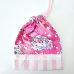 ユニコーン柄♡➁　コップ入れ・巾着・コップ袋★ハンドメイド　入園・入学・ゆめかわ