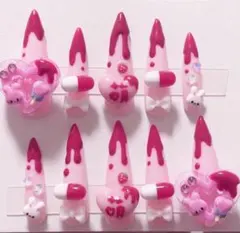 ❤︎現品❤︎ ネイルチップ ピンク ハート 血みどろ 女児 萌 地雷系 量産型