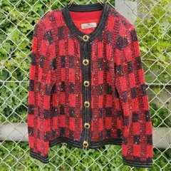 ノーカラージャケット 柄ジャケット レトロジャケット バブリースーツ 金ボタン