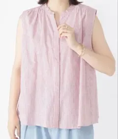 シングルガーゼ襟フリルノースリーブブラウス