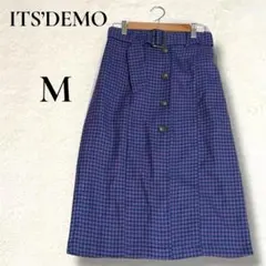ITS'DEMO チェック柄 ミモレ丈 台形スカート ベルト付き 厚手 M 紫