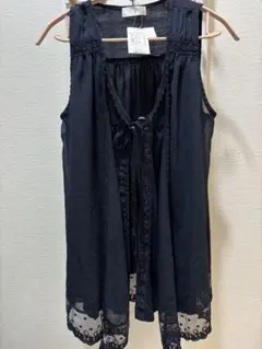 【新品未使用】IIMK ネイビー　ノースリーブ チュニック レース装飾