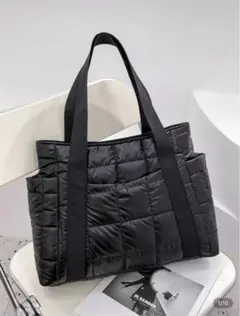 ナイロン キルティング トートバッグ 黒