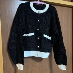 ★新品未使用　LOUNIE 黒・ツィード　カーディガン　黒　ブラック　アウター
