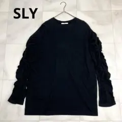 SLY スライ ギャザースリーブ ロング Tシャツ カットソー ブラック 2