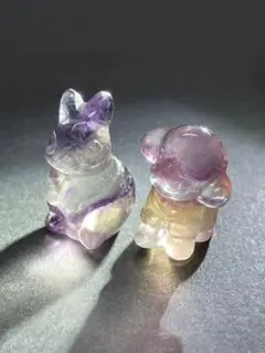 フローライト カービング ウサギ カメ 2個セット 蛍光 天然石 置物