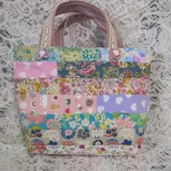ハンドメイド パッチワーク トートバッグ 花柄