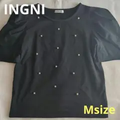INGNI 　イング　半袖Tシャツ　カットソー　パール付　パフスリーブ　黒