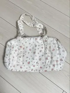 花柄トートバッグ ブルー ホワイト ピンク 白 ハンドバッグ ボストンバッグ
