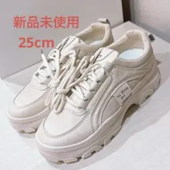 厚底スニーカー　レディース　ベージュ　美脚　軽量　25.0cm　韓国風