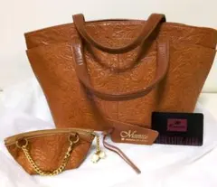 カワノバッグ Moresco 本革 型押し ボタニカルバッグ小銭入れ付 2点