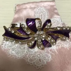 紫色リボン型ヘアクリップ ストーン付き 新品未使用