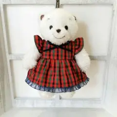 ファミリア　マスコットベア用ワンピース　赤チェック　ぬいぐるみ　ハンドメイド