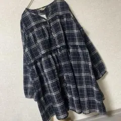 【Samansa Mos2】ネイビー チェック柄 コットン チュニック