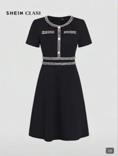 SHEIN ウエストギャザー Aライン ワンピース 黒