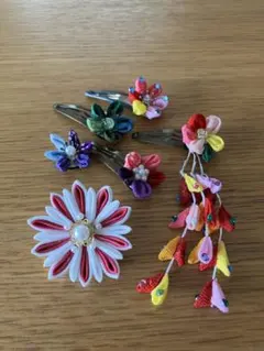 和風髪飾り 6点セット 多色花モチーフ
