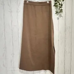 【ラフラフ】ニットタイトスカート スリット入り ブラウン Lサイズ　ウエストゴム