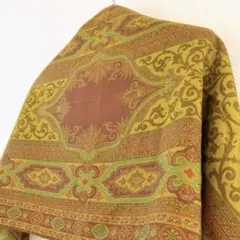 美品✨エトロ ボタニカル柄 ウールシルク ストール カーキ×ブラウン系マルチ