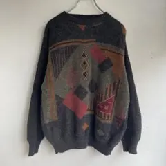 イタリア製 デザインニット ヴィンテージ 古着 総柄ニット ヨーロッパ ユーロ