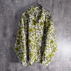 昭和レトロ 花柄 総柄シャツ オープンカラー 長袖 ポリシャツ 古着く