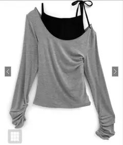 GRLリボンキャミソール×ワンショルトップスアンサンブル【ac2460】