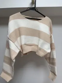 新品 emsベージュと白のストライプニットセーター F