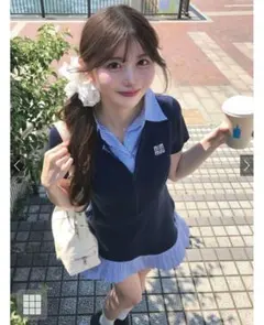 グレイル　ストライプ柄襟付プリーツニットミニワンピース　kz675 GRL