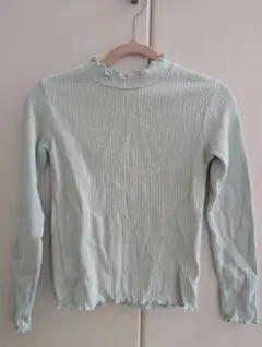 GU フリル ハイネック 長袖 トップス 140cm リブ ライトグリーン