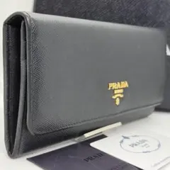 美品✨プラダ 長財布 折り財布 三角ロゴ ヴィッテロムーヴ レザー 黒