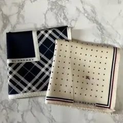 BURBERRY ハンカチ 2枚セット 未使用 チェック ドット ネイビー