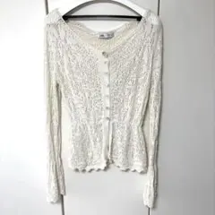 ZARA オフホワイト レース編み 長袖カーディガン　ニットカーディガン　鍵編み
