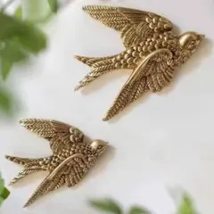鳥 オーナメント 大小 2個セット 金 インテリア アンティーク 壁飾り ツバメ
