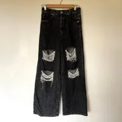 SPINNS ダメージジーンズ 黒