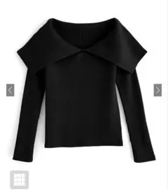 【GRL】リブ編みオフショルダー長袖セーター ブラック