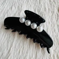 ブラック 髪留め ヘアクリップ バンスクリップ アセテート パール 高品質 光沢