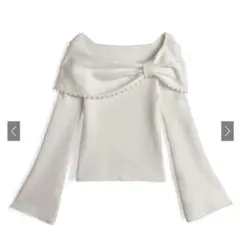 GRL パールリボンオフショルダーニットトップス【タグ付新品】