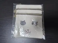 ゆ*ず様 KALDI 猫刺繍ポーチ クリーム色 約12cm