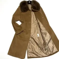 クロスプラス フォックスファー アンゴラ ウールコート ロング丈 ブラウン 茶色
