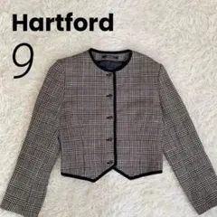 Hartford ハートフォード グレンチェック ノーカラージャケット 9号