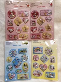 スヌーピー　大きめ　ウォーターシール　4枚セット(ピンク2、ブルー、イエロー)