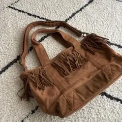 美品 earthmusic＆ecology フリンジ付きブラウン 2wayバッグ