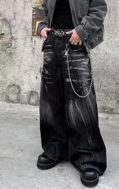 黒バギーデニム　menes jaded london bigboy似