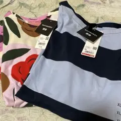 マリメッコ　ユニクロ　グラフィックTシャツ２枚　赤Ｌ　青XＬ