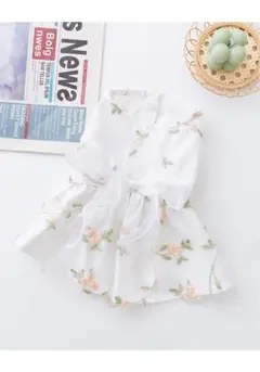 犬用花柄刺繍ドレス ホワイト